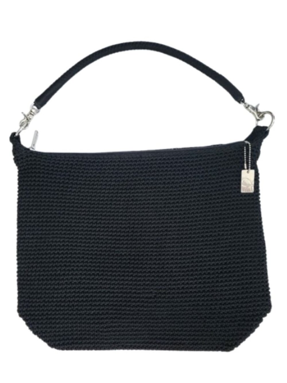 LINA Black Lined Crochet Bag With Purse Charm